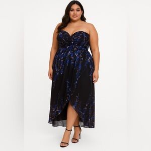 City Chic Strapless Black and Blue Dress